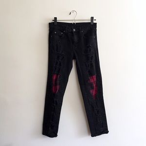 Carmar Distressed Black Jeans with Red Plaid